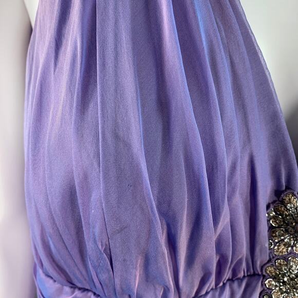 BADGLEY MISCHKA Size S Purple Lilac Silk Iridescent Halter Evening Gown - Picture 6 of 13